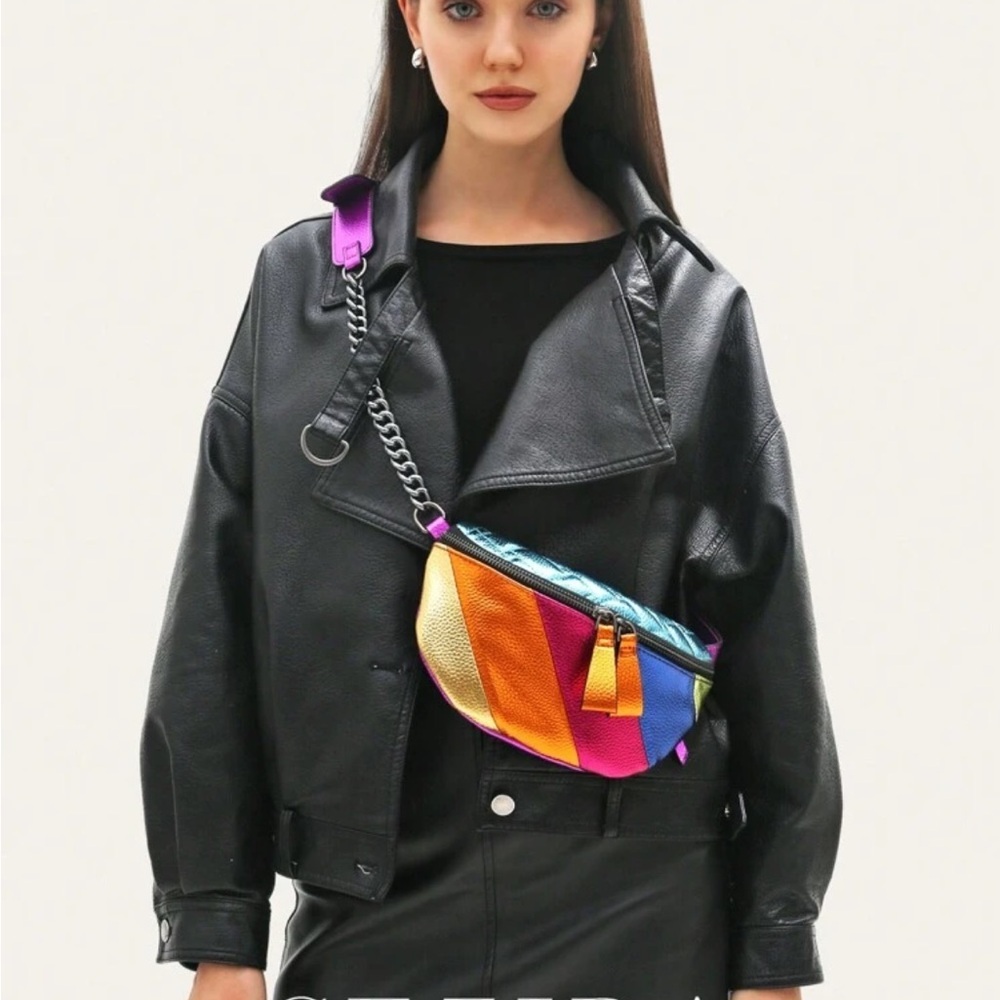 Vibrant Multicolor Patchwork Leather Crossbody Belt Bag